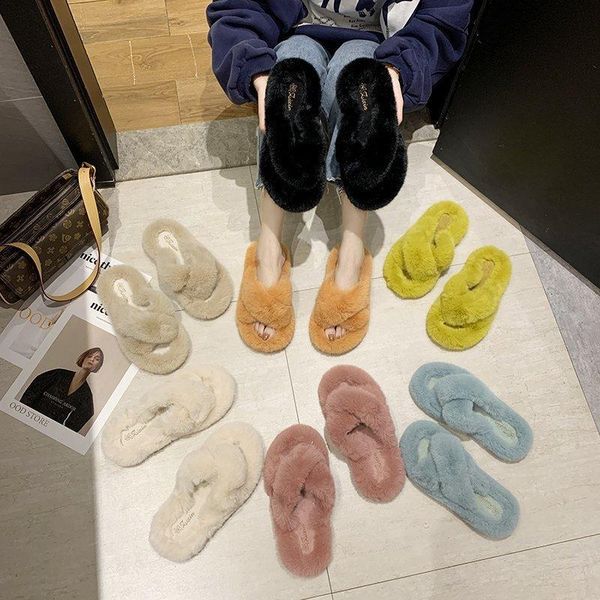 

est fashion woman cute sandals lazy shoes lady indoor warm women furry slippers zandalias de mujer, Black