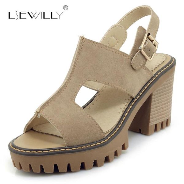 

lsewilly summer woman ankle buckle sandals plus size thick square heel open toe women shoes platform arrival 3 colors s192, Black
