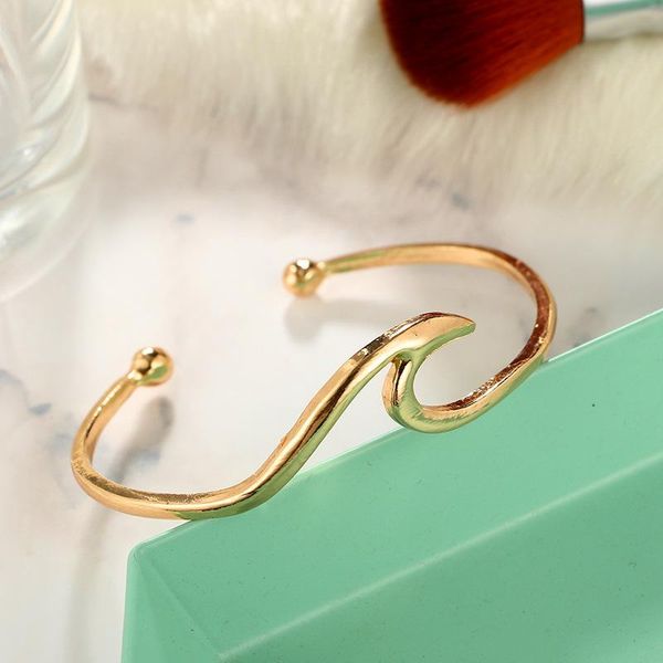 

bohemian wave open bracelet bangle women gold silver geometric metal ocean surfer bracelets statement jewelry pulseiras, Black
