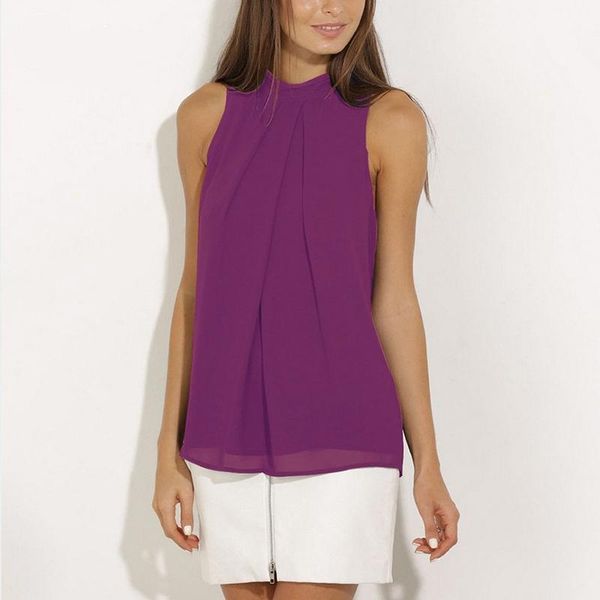 

summer chiffon blouse fashion women halter sleeveless back hole cool loose hollow out casual solid blouses women's & shirts, White