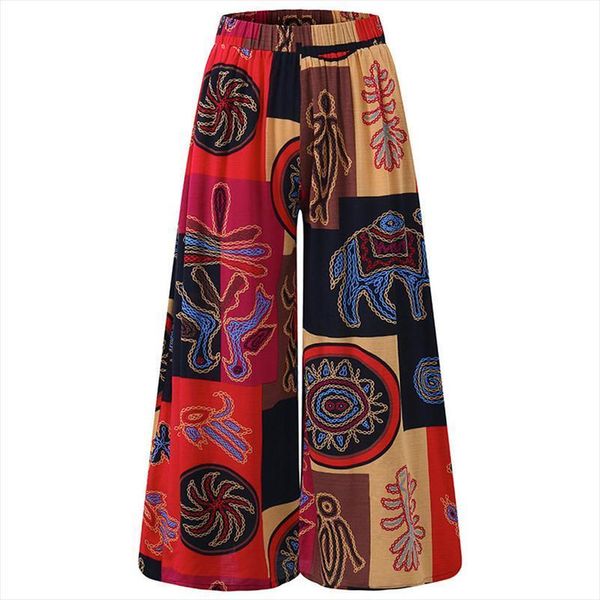 

trousers european american fashion flax women pants printing wide leg spring and summer large size 5xl casual k217, Black;white