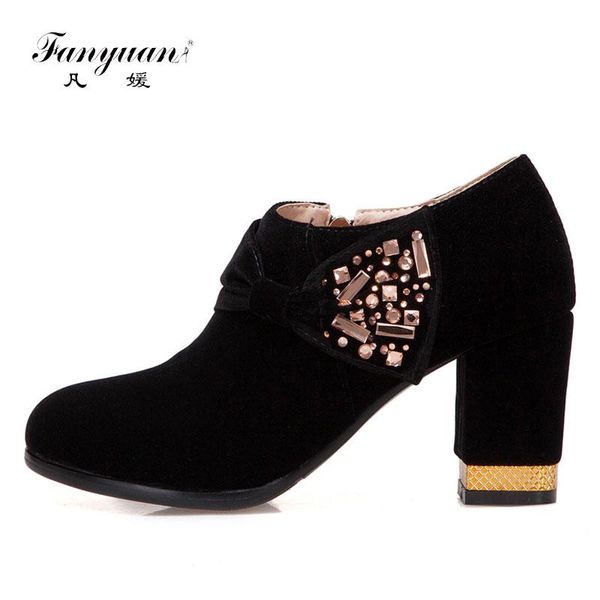 

dress shoes fanyuan fashion zipper crystal decoration pumps women spring square high heels concise red black ladies wedding