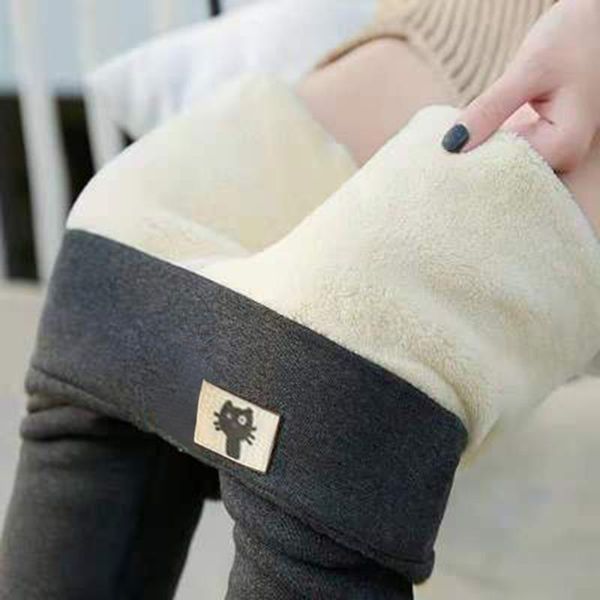 

women's leggings lasperal winter warm women high waist thick fleece pants plus velvet elastic female skinny trousers pencil, Black