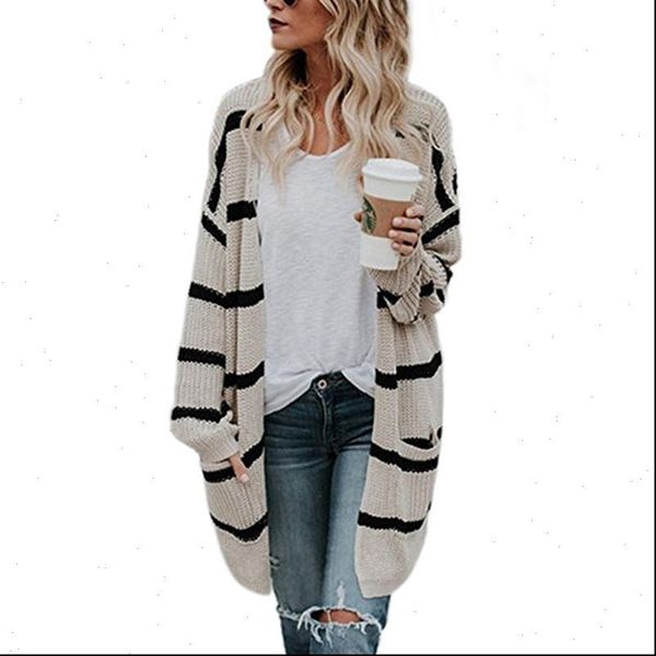 

oversized street fashion autumn winter women sweaters long stripe coat knitting cardigan jacket ponchos and capes ey, White;black