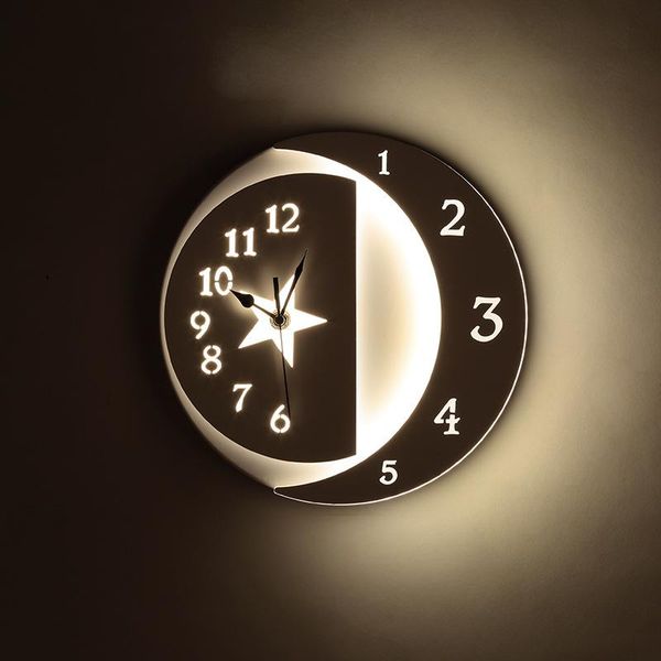 

wall lamp modern parlor led clock lamps bedroom light practical stars/moon sconce loft deco surface mount