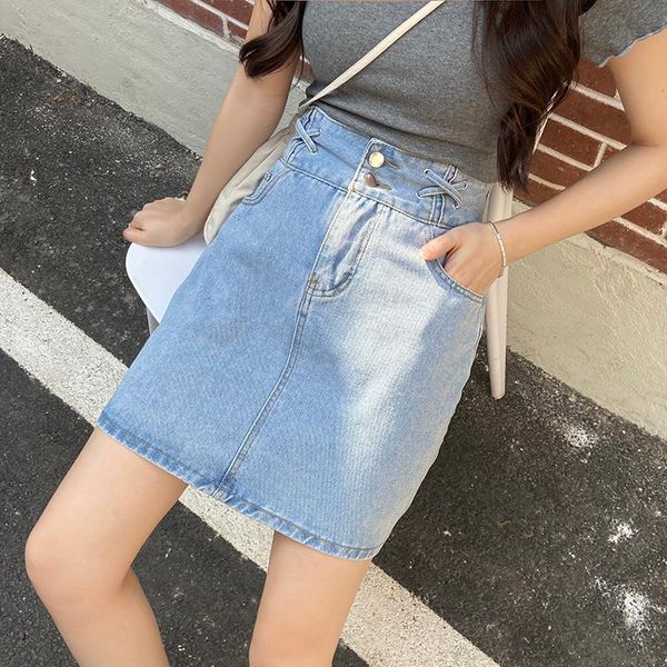 

skirts slim skirt student hip denim high waist a-line for women in spring and summer, Black