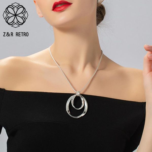 

pendant necklaces trend circles choker collar necklace jewelry for women geometric chains around the neck suspension pendants vintage access, Silver