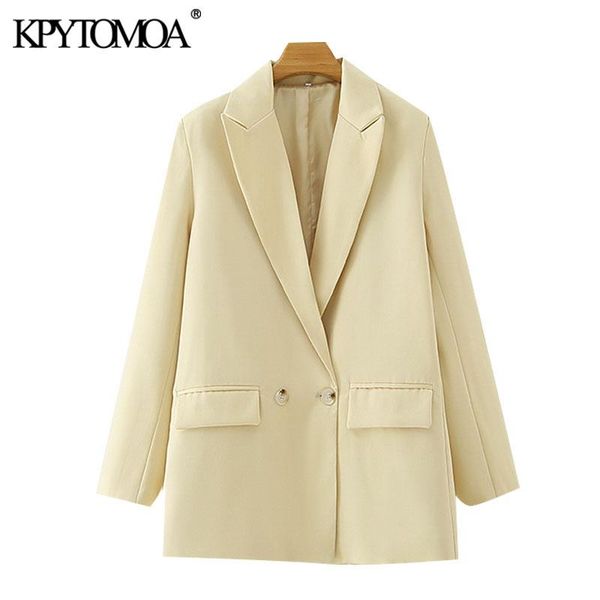 

women 2021 fashion office wear double breasted loose blazer coat vintage long sleeve pockets female outerwear chic women's suits & bla, White;black