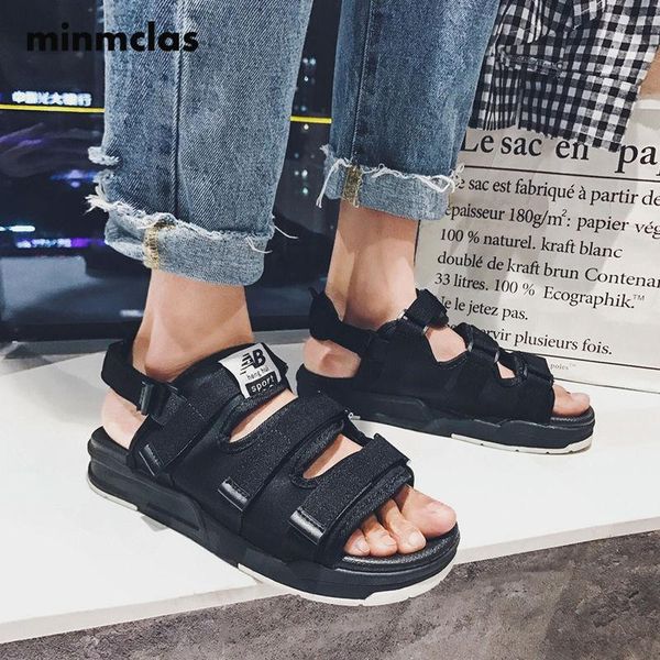 

minmclas 2021 summer women's sandals fashion tide casual wild slippers couple men or women shoes big size, Black