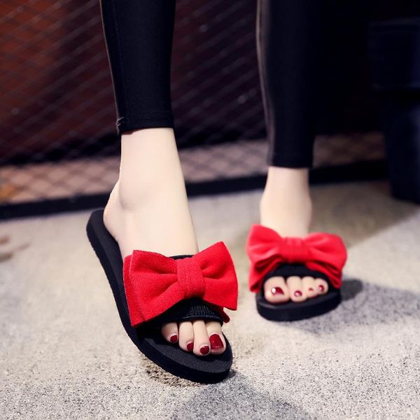 

summer elastic band handmade flannel flower flat bottomed slope heel lady's sandals slippers, Black