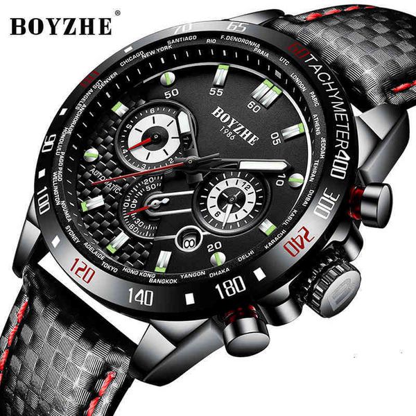 

mechanical lighting multifunctional boyzhe fashion watches sports style leather waterproof week calendar men's relogio, Slivery;brown