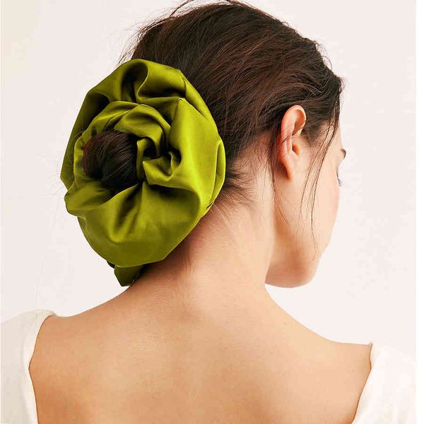 

oversize big ties elastic rubber girl ponytail holder smooth satin scrunchie women hair accessories, Pink
