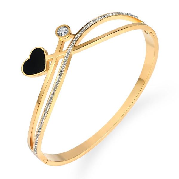 

bangle 2021 quality stainless steel lover for ever rhinestone cuff bangles bracelets jewelry women valentine's day gift, Black