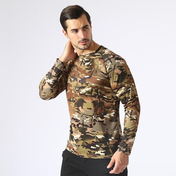 

men's t-shirts tactical military camouflage t-shirt breathable quick dry combat full sleeve coat sizes-3xl, White;black