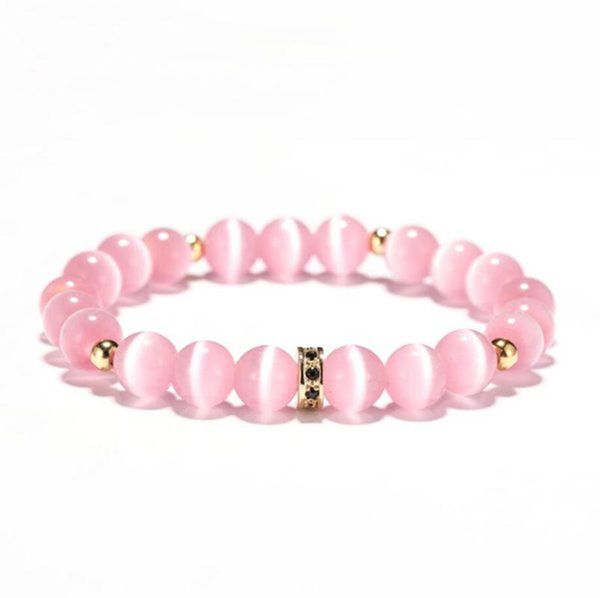 

fashion blue pink clear moonstone bracelet gold color cz paved natual stone opal braclet for women girls hand jewelry bijoux beaded, strands, Black