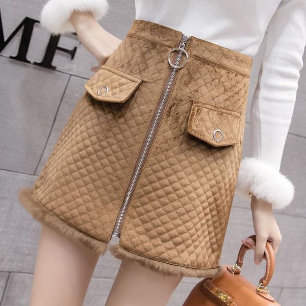 

skirts 2021 autumn and winter high waist all-match bag hip one step gold velvet a-line slim skirt short women, Black