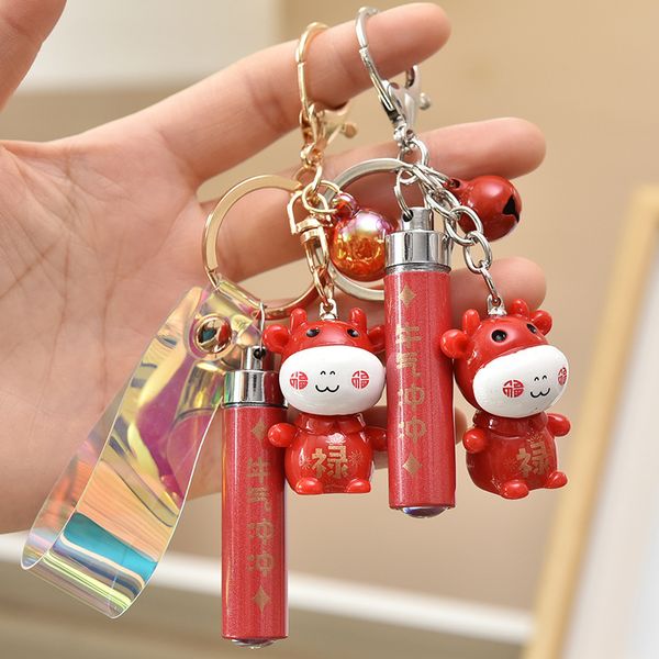 

cartoon with lights happy calf creative schoolbag mobile phone pendant men's and women's keychain a1, Silver
