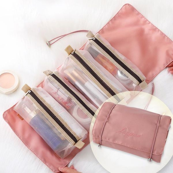 

cosmetic bags & cases roll-up makeup bag toiletry kit removable mesh cosmetics storage for travel see through personal care pouch