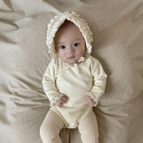 Bahar Yeni Bebek Kız Giysileri Bebek Kız Bodysuit Kalın Tulum Dantel Yaka Çocuk Kız Uzun Kollu Pamuk Bluz 210413 Tops