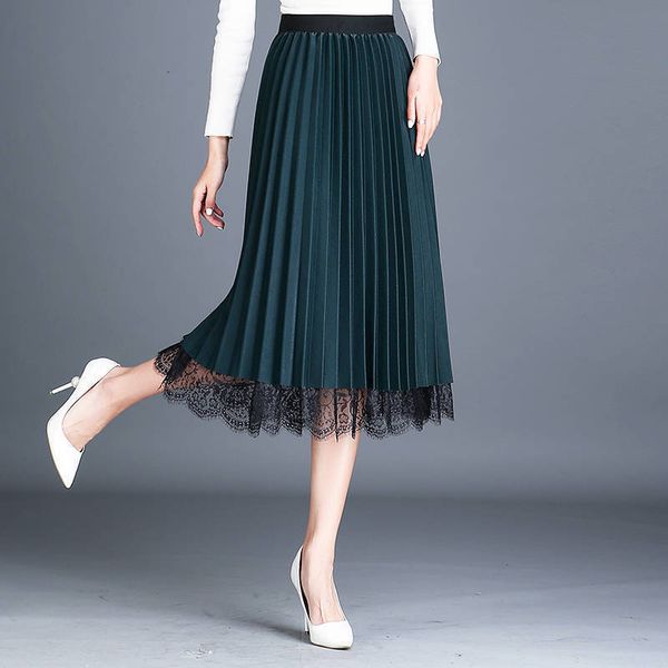 

skirts green lace autumn hollow out black spring pleated skirt plus size elastic waist women s 5271