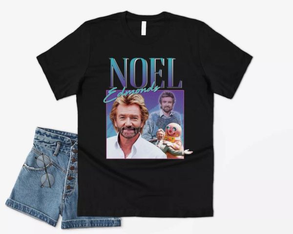 

noel edmonds homage t-shirt tee funny uk house party tv icon legend 90's retro, White;black