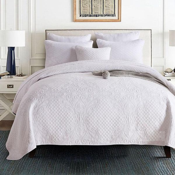 

comforters & sets chausub white cotton bedspread quilt set 3pcs franch embroidery coverlets quilted bed cover sheets pillowcase king size bl