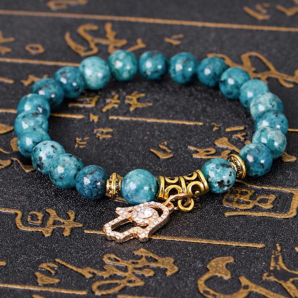 

natural stone beads bracelet yoga charm stretch fatima hand evil eye amulet bangle women men lucky jewelry bracelets, Golden;silver