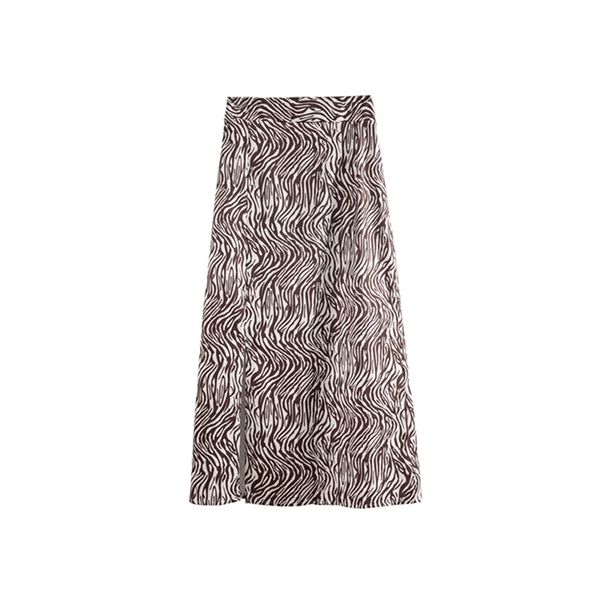 

autumn women fashion zebra stripe high waist front slit a-line skirt casual all-match long 210527, Black