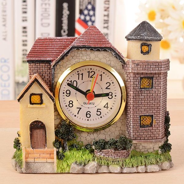 

desk & table clocks villa castle alarm clock antique roman era old house resin craft decoration creative bedroom