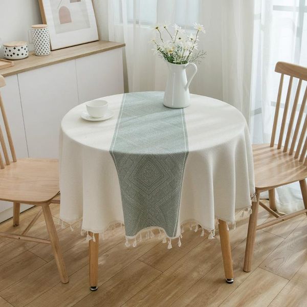

cilected nordic ins round jacquard geometric tassel tablecloth literary coffee table dining dust cover home decor 150cm cloth