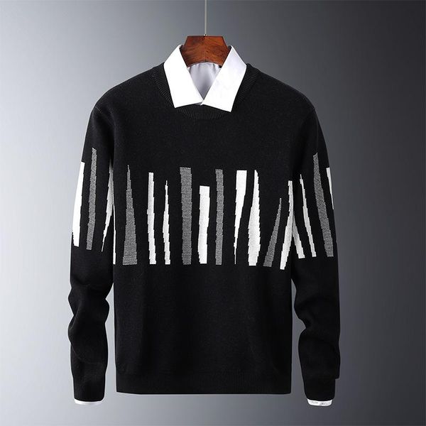 

men's sweaters 2021 fall/winter pullover o-neck knitted sweater korean style slim fashion warm clothing, White;black