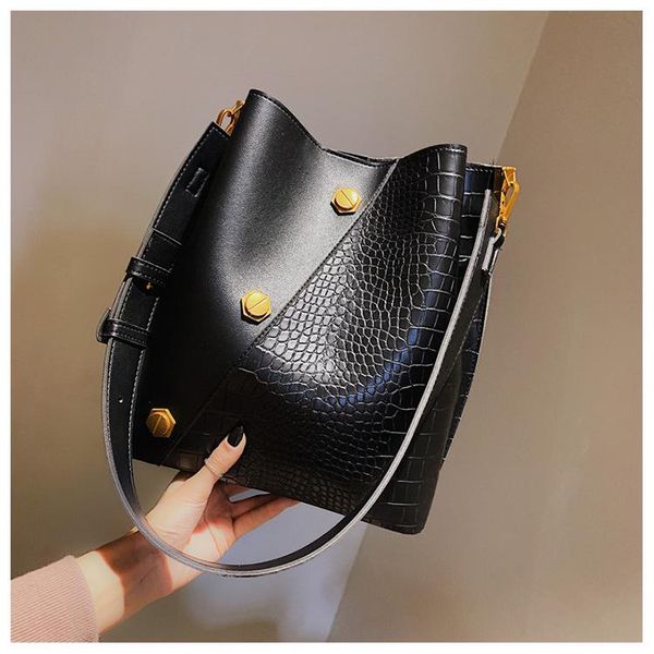 

evening bags large capacity women's simple bucket crocodile pattern shoulder pu leather ladies wild bag sac a main femme