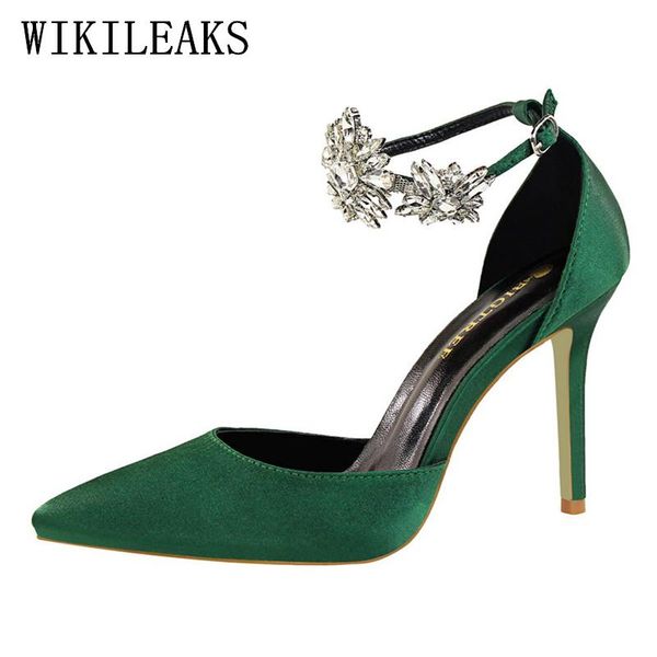 

dress shoes women 2021 fashion pumps silk rhinestone pointed toe wedding brand designer ladies high heel crystal sandals, Black