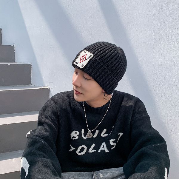 

autumn and winter versatile wool men's casual youth warm loose fashion knitted cold hat boys, Blue;gray