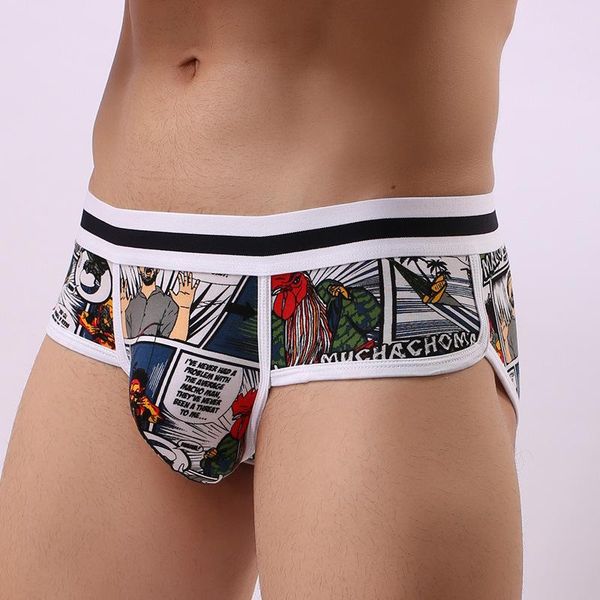 

underpants brand mens cartoon briefs printed underwear man cotton jock strap push up cuecas shorts male panty, Black;white