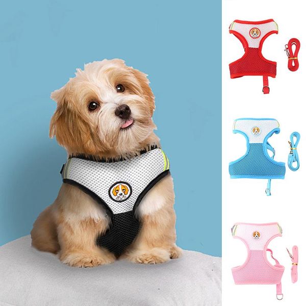 

dog collars & leashes harness breathable pet adjustable reflective vest lead cats leash puppy polyester mesh for small medium dogs