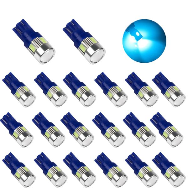 20 pcs gelo azul t10 w5w 5630 6smd 12v led bulbos para placa de carro luz luzes interiores ler lâmpada de tronco leve