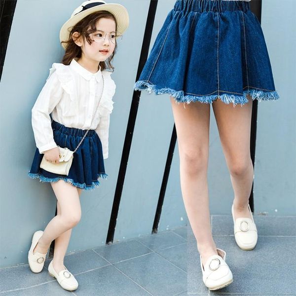 

skirts spring fashion girls solid baby casual denim skirt child autumn clothing summer tassel mini children bottoms