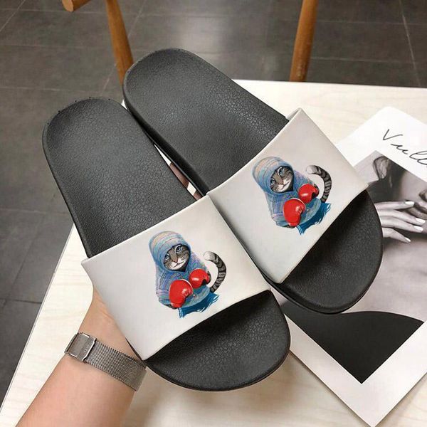 

funny slippers cartoon cat boxing indoor summer women non-slip wear beach sandals, Black