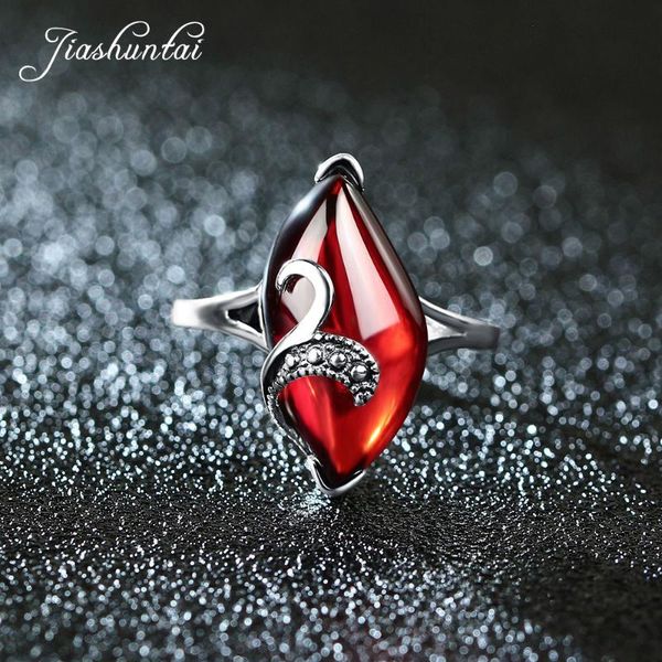 

cluster rings jiashuntai retro silver vintage 925 sterling jewelry for women red yellow stone, Golden;silver