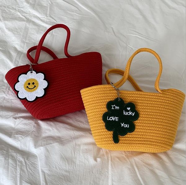 

shoulder bags 2022 female vacation beach portable woven basket cotton rope bag