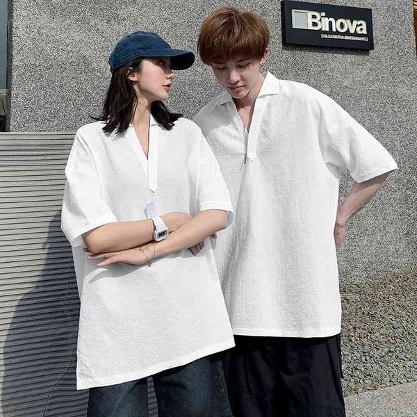 

men's t-shirts summer short-sleeved t-shirt fashion black white casual t shirt men streetwear korean loose lapel tshirt mens, White;black