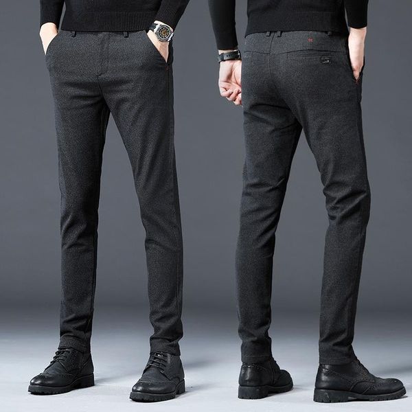 

men's pants 2021 spring autumn casual men classic style fashion business trousers slim fit brushed fabric straight, Black