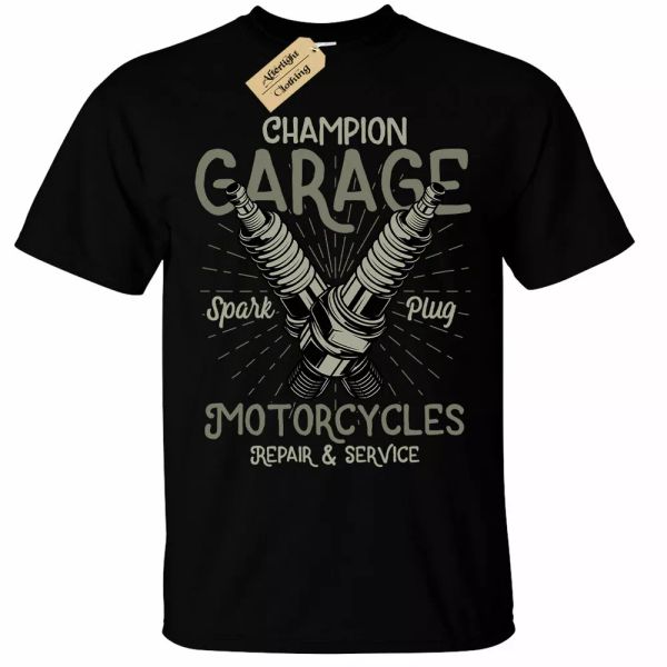 

champion garaje motos camiseta hombre motero moto, White;black