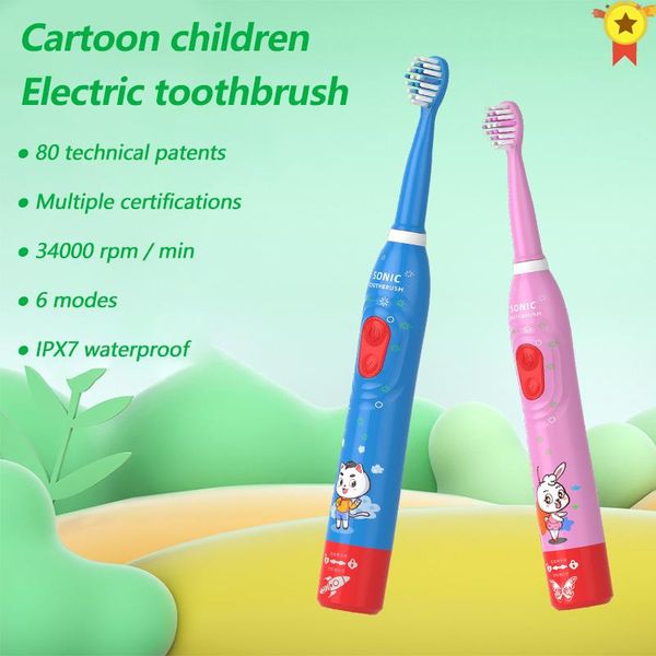 

smart electric toothbrush sonic children's kids 3 to 12 years old cleaning care oral bacteria 4 replacement brush heads usb charging