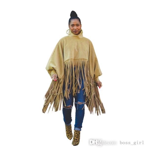 Tasarımcı Bayan Cape Uzun Kollu Püskül Coat Moda Katı Renk Üstleri Yarasa Bluz Elbise Bayanlar Casual Gömlek Chemise Femme Artı Boyutu S-XXXXXL