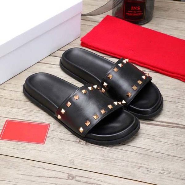 

classics fashion man women slipper sandals slides summer real leather platform flats shoes ladies beach slippers home011 28, Black