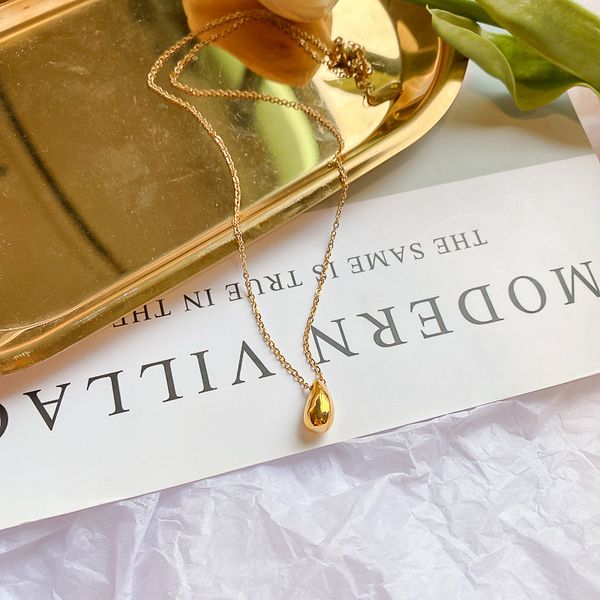 

titanium steel necklace water drop pendant south designer fashion versatile trend net red new ins personalized collar chain, Black