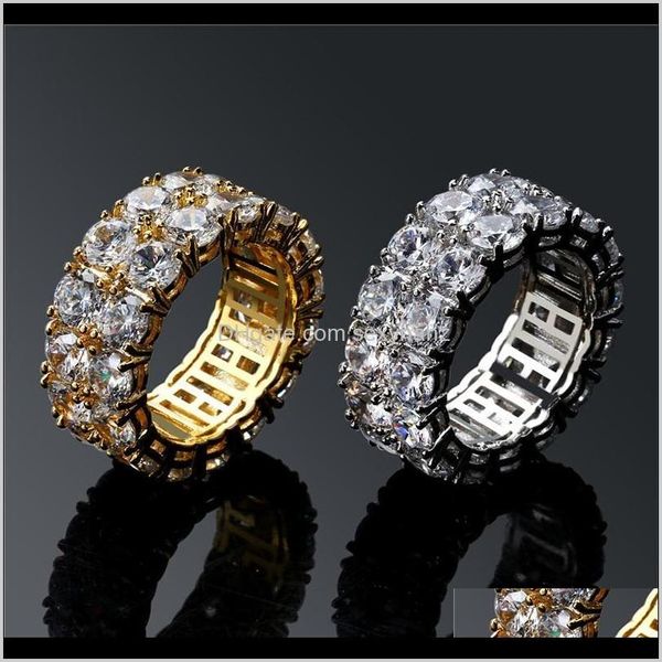 

solitaire jewelry drop delivery 2021 mens 2 row iced out 360 eternity rings micro pave cubic zirconia 18k gold plated simulated diamonds hip, Golden;silver