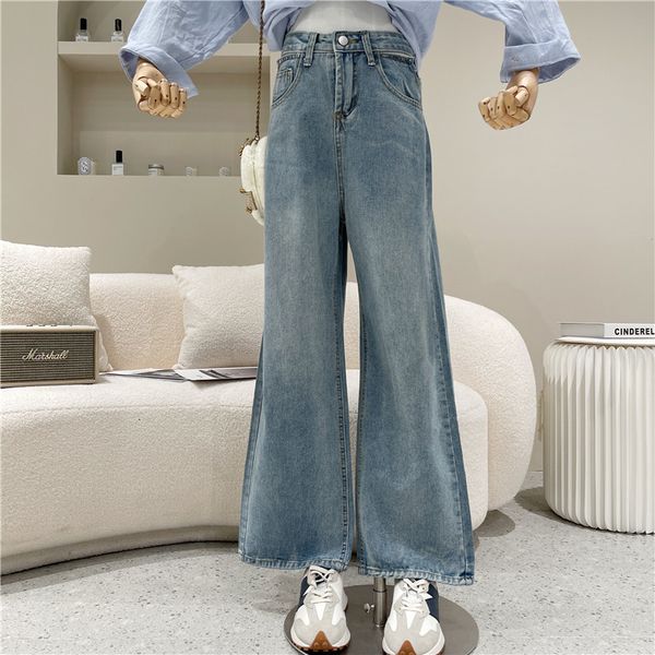 

female design nicho spring fashion waist high leg drop trousers thin jeans flab loose pants and straight back, Blue
